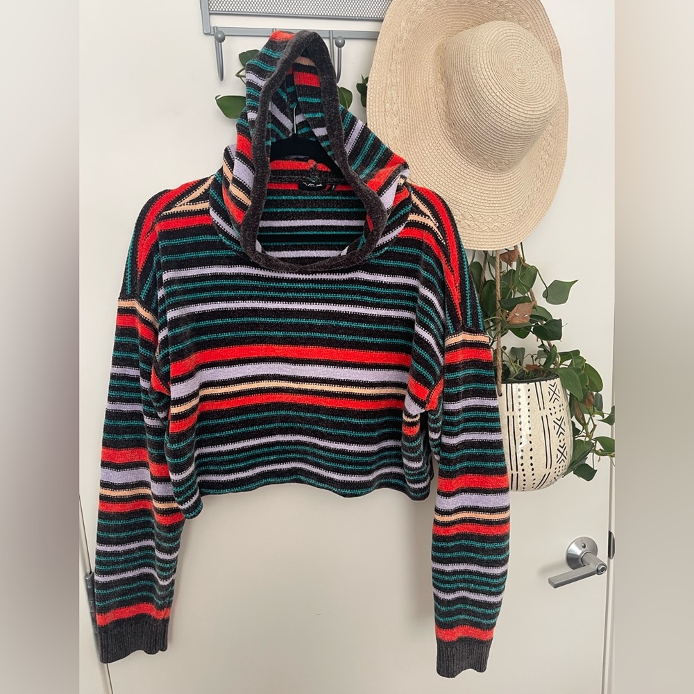 Urban Outfitters Tops Out From Under Striped Cropped Hoodie